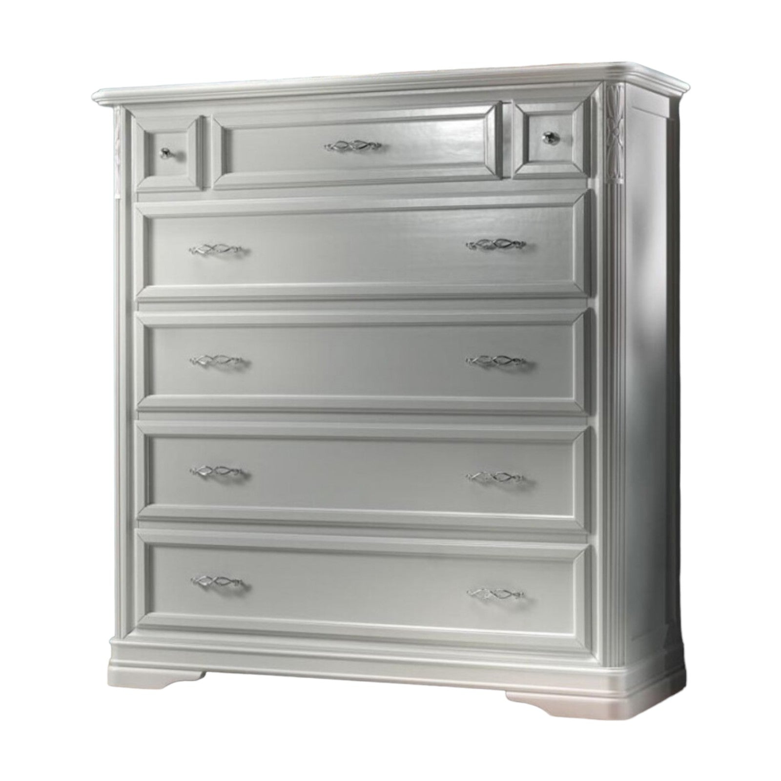 Gruppo 1 cassettiera ribalta 2 comodini intarsiati in legno massello bianco - Mobili 2G