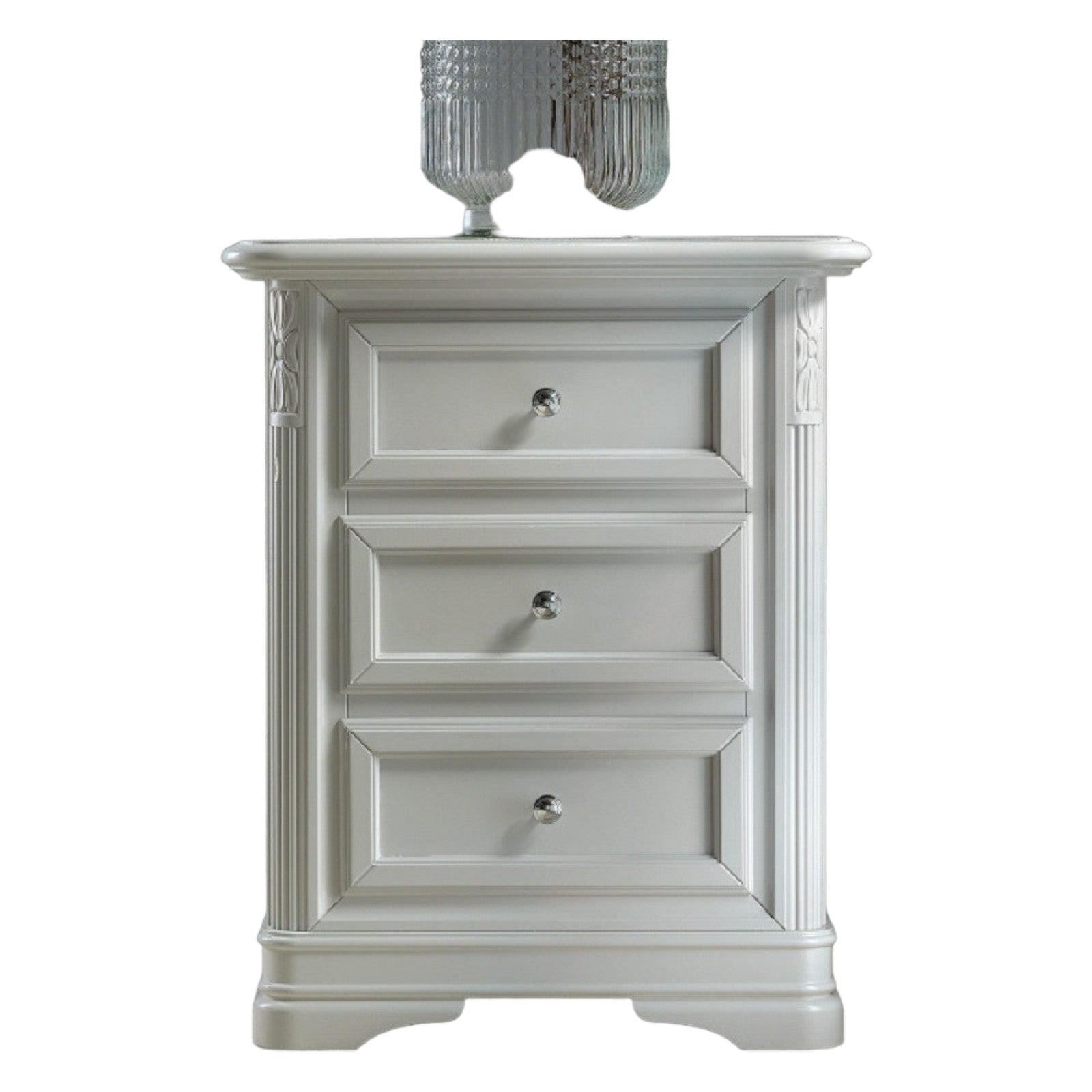 Gruppo 1 cassettiera ribalta 2 comodini intarsiati in legno massello bianco - Mobili 2G