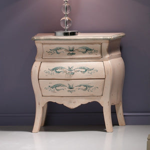 Gruppo 1 comò 2 comodini bombato shabby legno avorio decori floreali (1369) (1368) - Mobili 2G