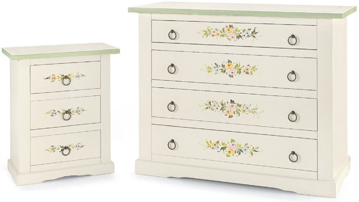 Gruppo 1 como' 2 comodini in legno bianco con decori