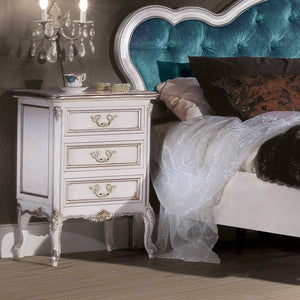 Gruppo cassettiera e comodini 3 cassetti classici legno shabby bianco argento - Mobili 2G