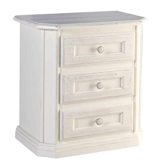 gruppo cassettiera e due comodini legno shabby bianco spazzolato - Mobili 2G