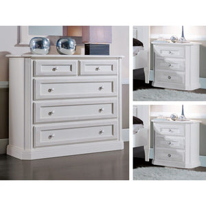 gruppo cassettiera e due comodini legno shabby bianco spazzolato - Mobili 2G