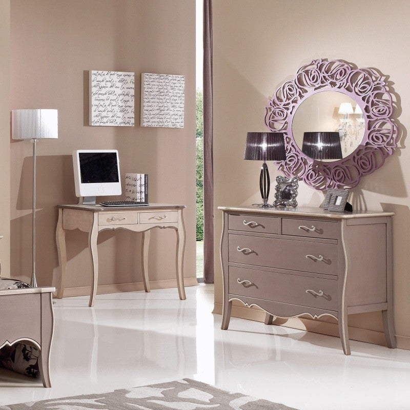 gruppo cassettiera e due comodini legno shabby tortora filo avorio (1479+1480) - Mobili 2G