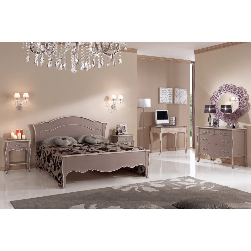 gruppo cassettiera e due comodini legno shabby tortora filo avorio (1479+1480) - Mobili 2G