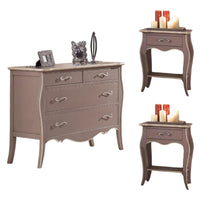 gruppo cassettiera e due comodini legno shabby tortora filo avorio (1479+1480) - Mobili 2G