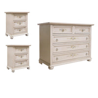 Gruppo como' 2 comodini arte povera legno avorio patinato con decori