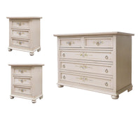 Gruppo como' 2 comodini arte povera legno avorio patinato con decori