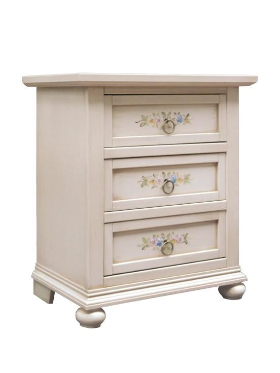 Gruppo como' 2 comodini arte povera legno avorio patinato con decori