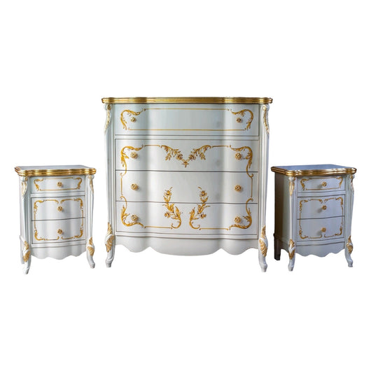 Gruppo como' 2 comodini barocco classico in legno bianco/oro - Mobili 2G