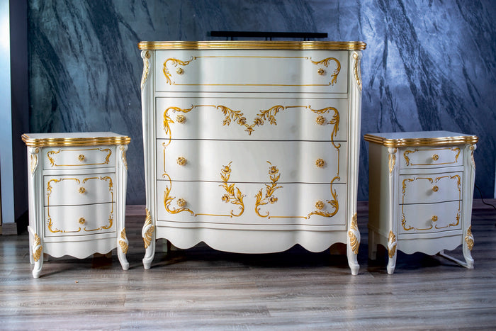 Gruppo como' 2 comodini barocco classico in legno bianco/oro - Mobili 2G