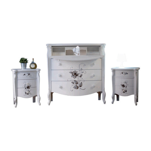 Gruppo como' 2 comodini classico in legno bianco decorato - Mobili 2G