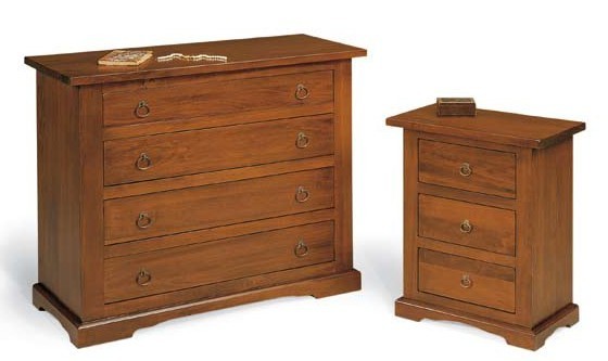 Gruppo como' e 2 comodini arte povera tinta noce