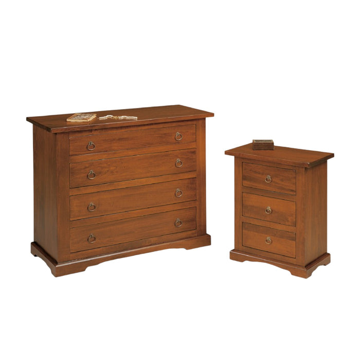 Gruppo como' e 2 comodini arte povera tinta noce