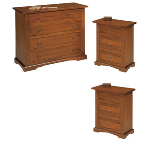 Gruppo como' e 2 comodini arte povera tinta noce