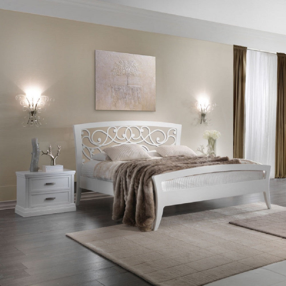 Letto arte povera traforato in legno bianco 184x210x120 - Mobili 2G