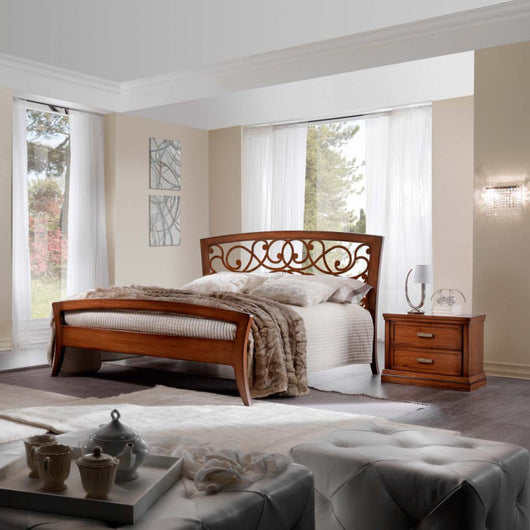 Letto arte povera traforato in legno tinta noce 184x210x120 - Mobili 2G