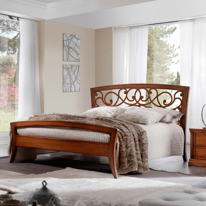 Letto arte povera traforato in legno tinta noce 184x210x120 - Mobili 2G