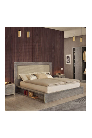 Letto cortina matrimoniale in legno di abete grigio con vani laterali - Mobili 2G