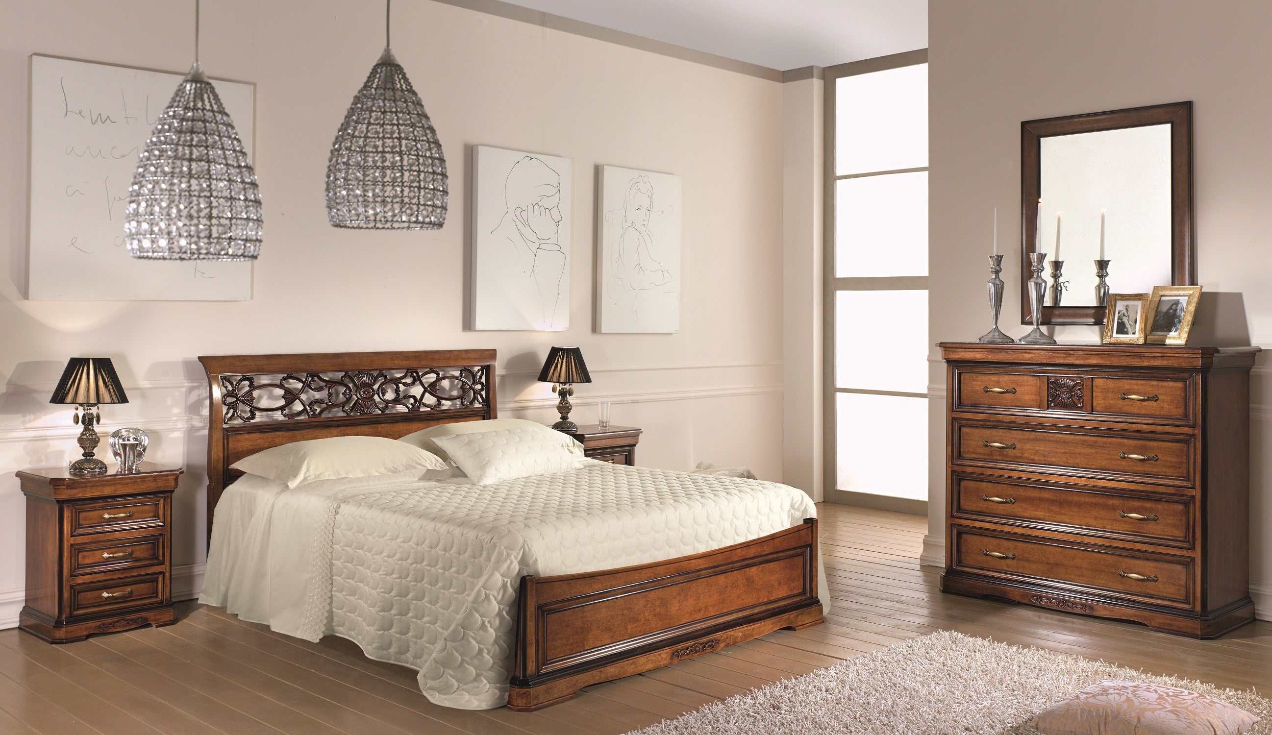 Letto matrimoniale in legno arte povera tinta noce 176x210x110 - Mobili 2G