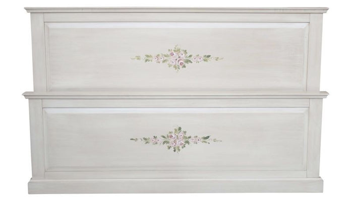 Letto matrimoniale in legno shabby bianco anticato decorato 173x209x110 - Mobili 2G