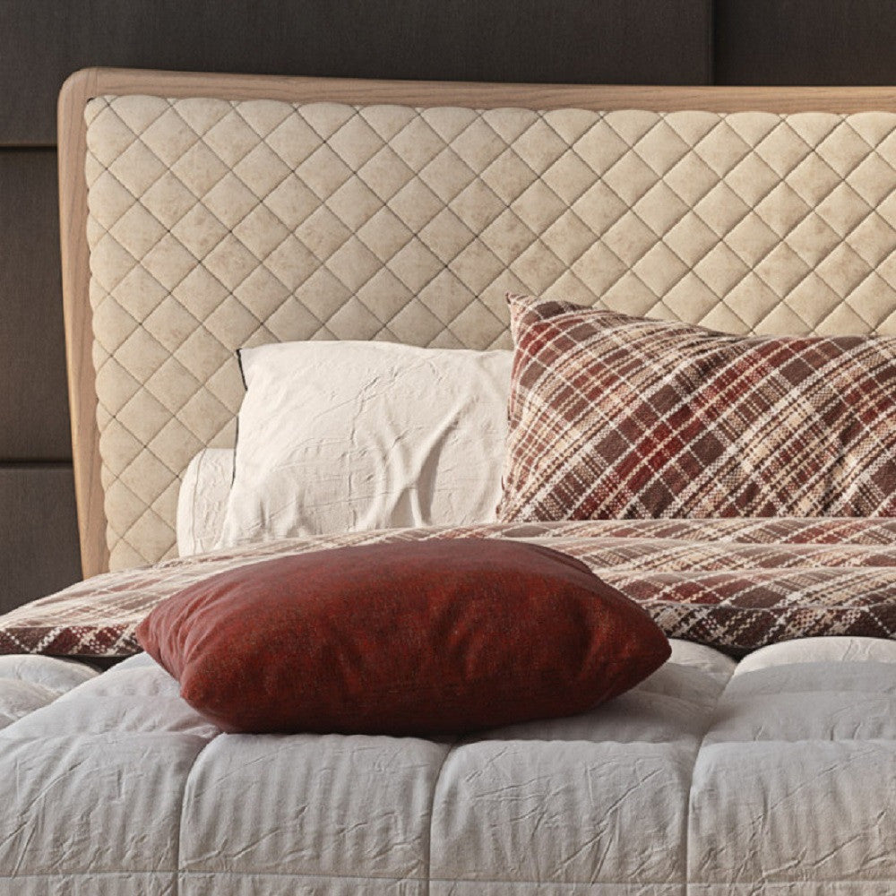 Letto matrimoniale legno testata trapuntata beige  l.184 p.210 h.121 - Mobili 2G