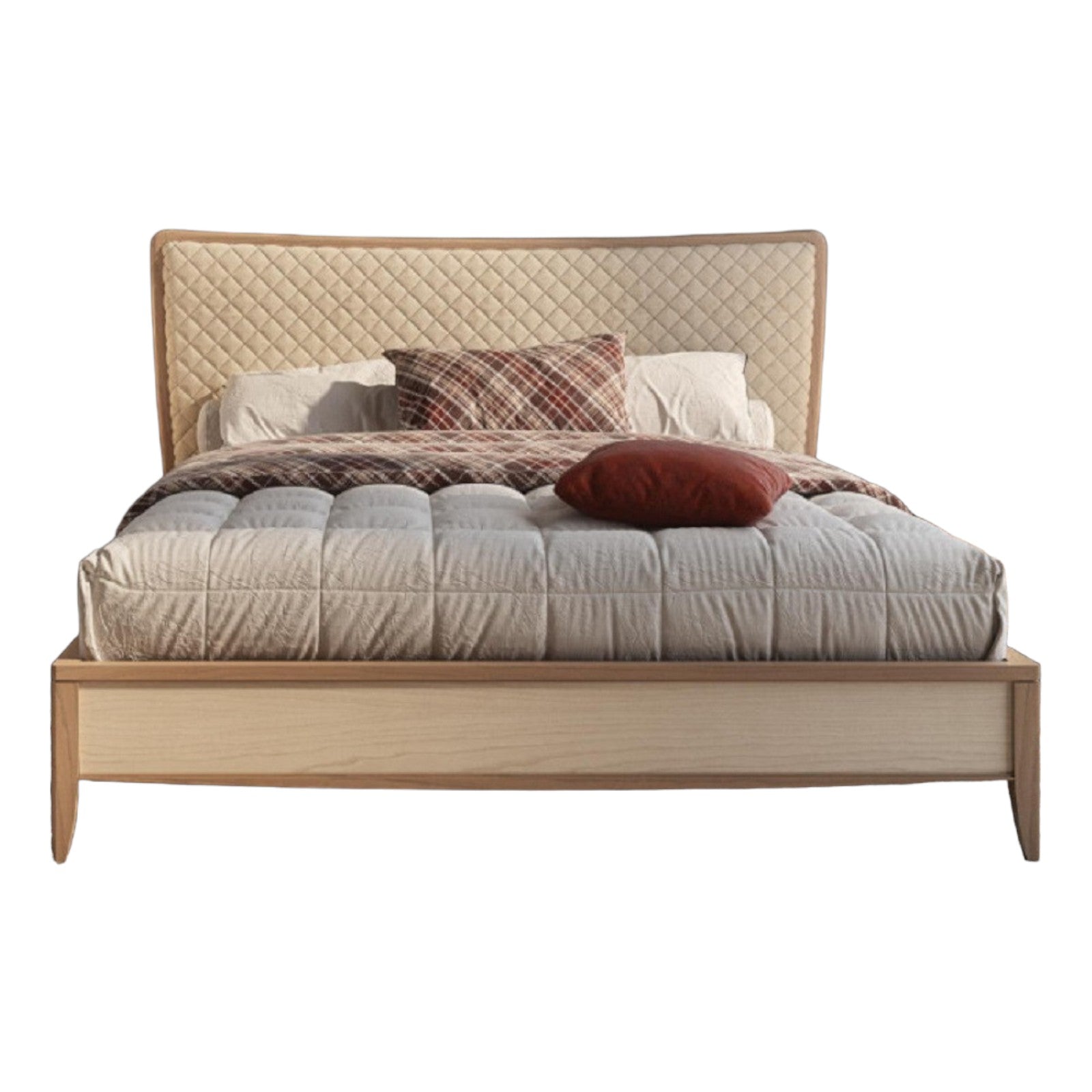 Letto matrimoniale legno testata trapuntata beige  l.184 p.210 h.121 - Mobili 2G