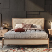 Letto matrimoniale legno testata trapuntata beige  l.184 p.210 h.121 - Mobili 2G