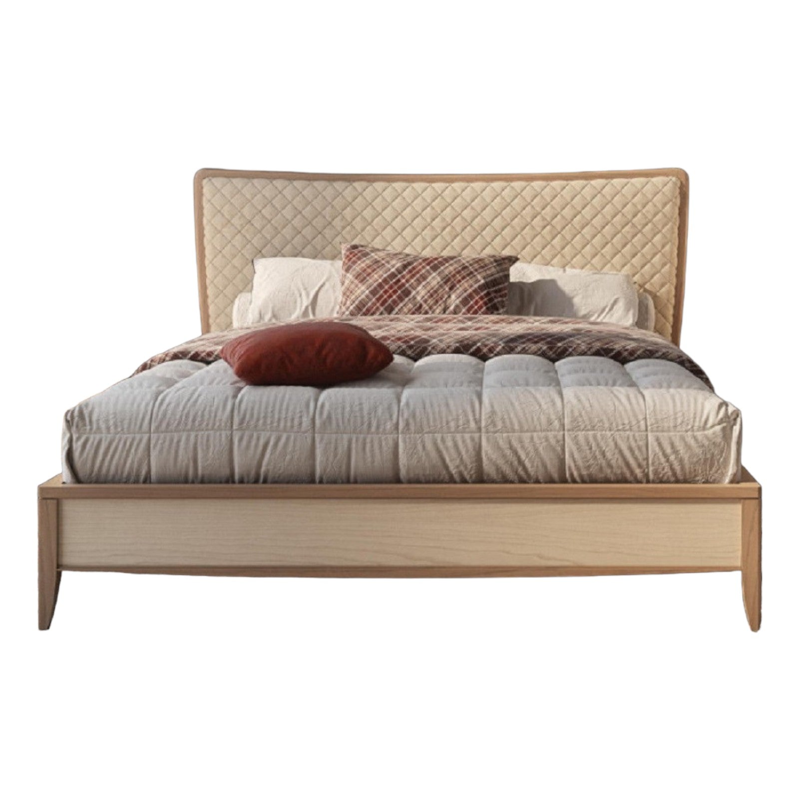 Letto matrimoniale legno testata trapuntata beige  l.184 p.210 h.121 - Mobili 2G