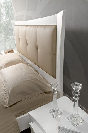 Letto matrimoniale moderno testata ecopelle e legno bianco  183x213x132 - Mobili 2G