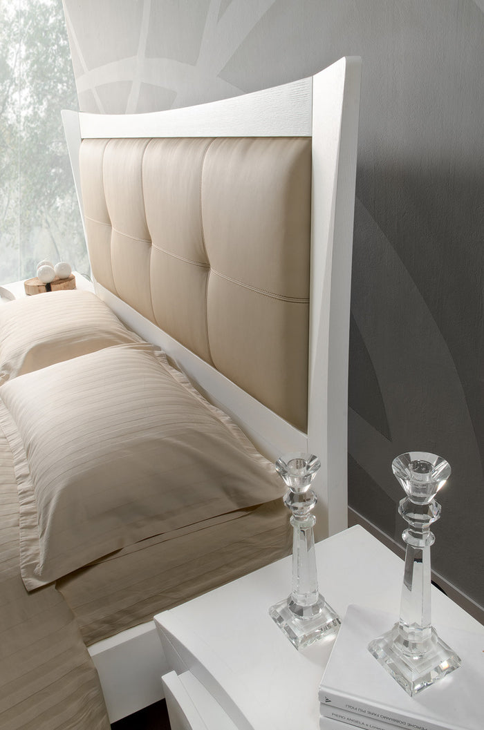 Letto matrimoniale moderno testata ecopelle e legno bianco  183x213x132 - Mobili 2G