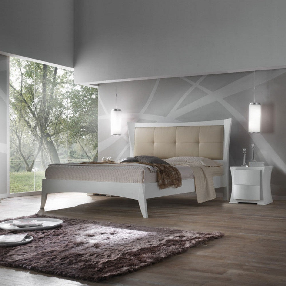 Letto matrimoniale moderno testata ecopelle e legno bianco  183x213x132 - Mobili 2G