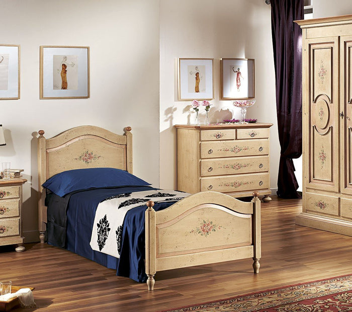 Letto sagomato singolo avorio antico/rosa in legno 99x212x112 (1437) - Mobili 2G