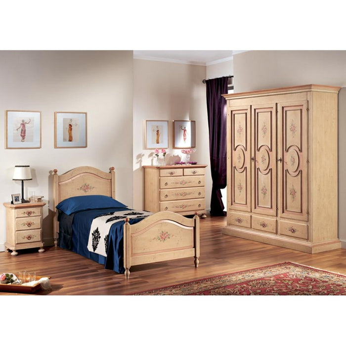 Letto sagomato singolo avorio antico/rosa in legno 99x212x112 (1437) - Mobili 2G