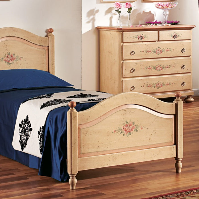 Letto sagomato singolo avorio antico/rosa in legno 99x212x112 (1437) - Mobili 2G