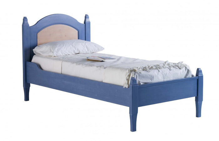 Letto singolo arte povera blu e miele legno 103x210x106 (2231) - Mobili 2G