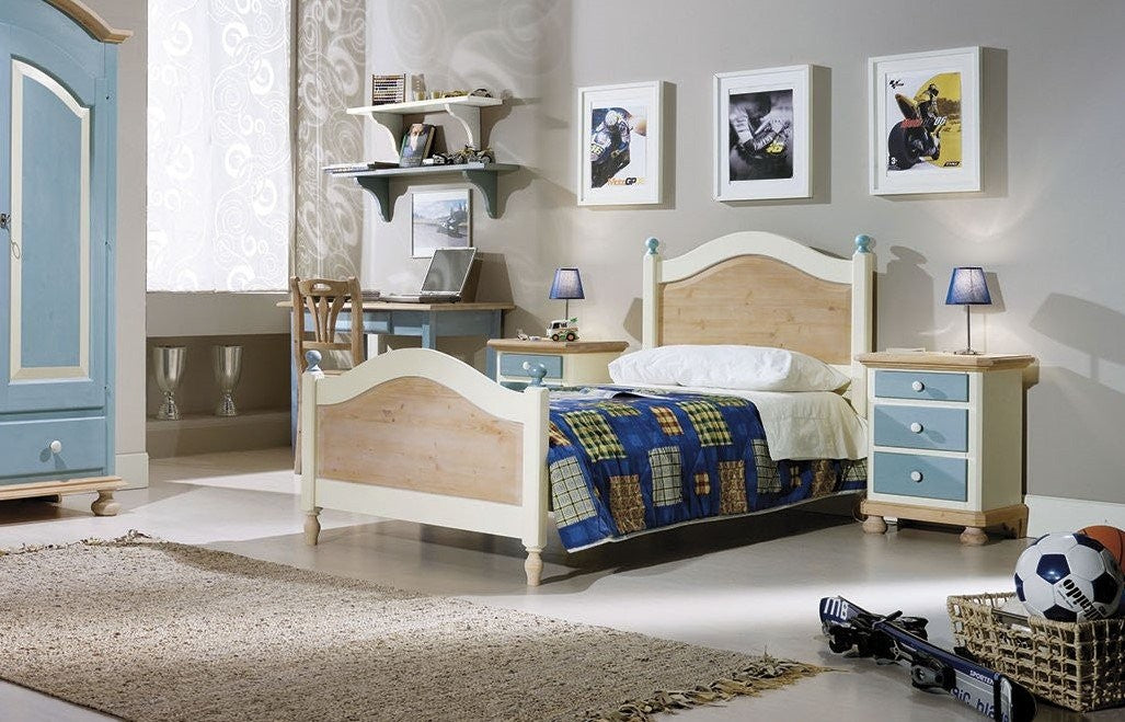 Letto singolo arte povera legno shabby azzurro e miele 98x212x111 (2229) - Mobili 2G