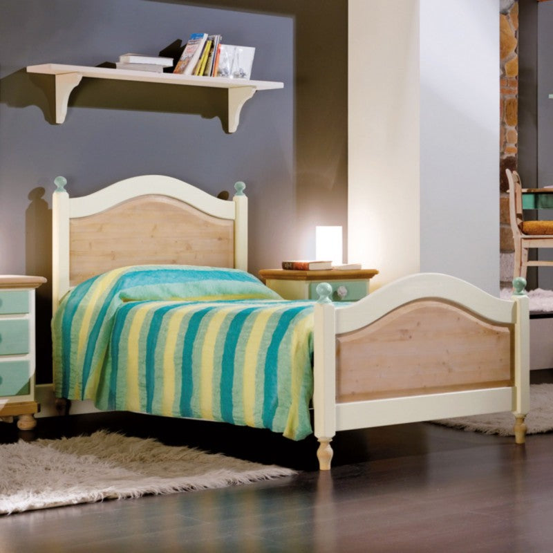 Letto singolo arte povera legno shabby verde e miele 98x212x111 (2230) - Mobili 2G