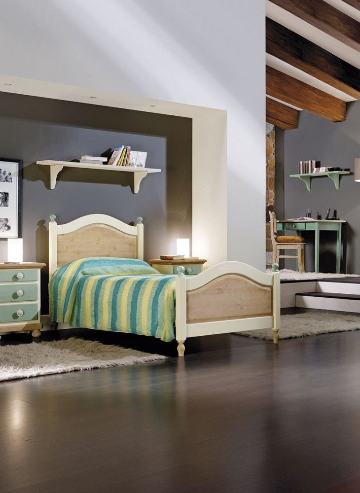 Letto singolo arte povera legno shabby verde e miele 98x212x111 (2230) - Mobili 2G