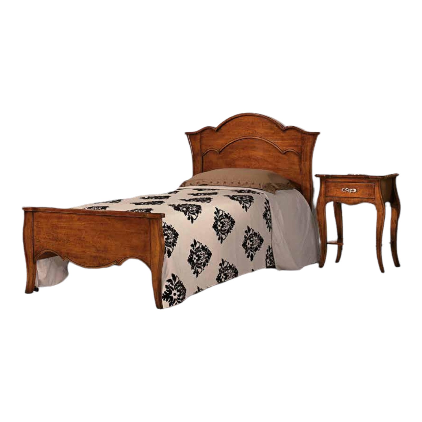 Letto singolo interamente in legno di pioppo tinta noce