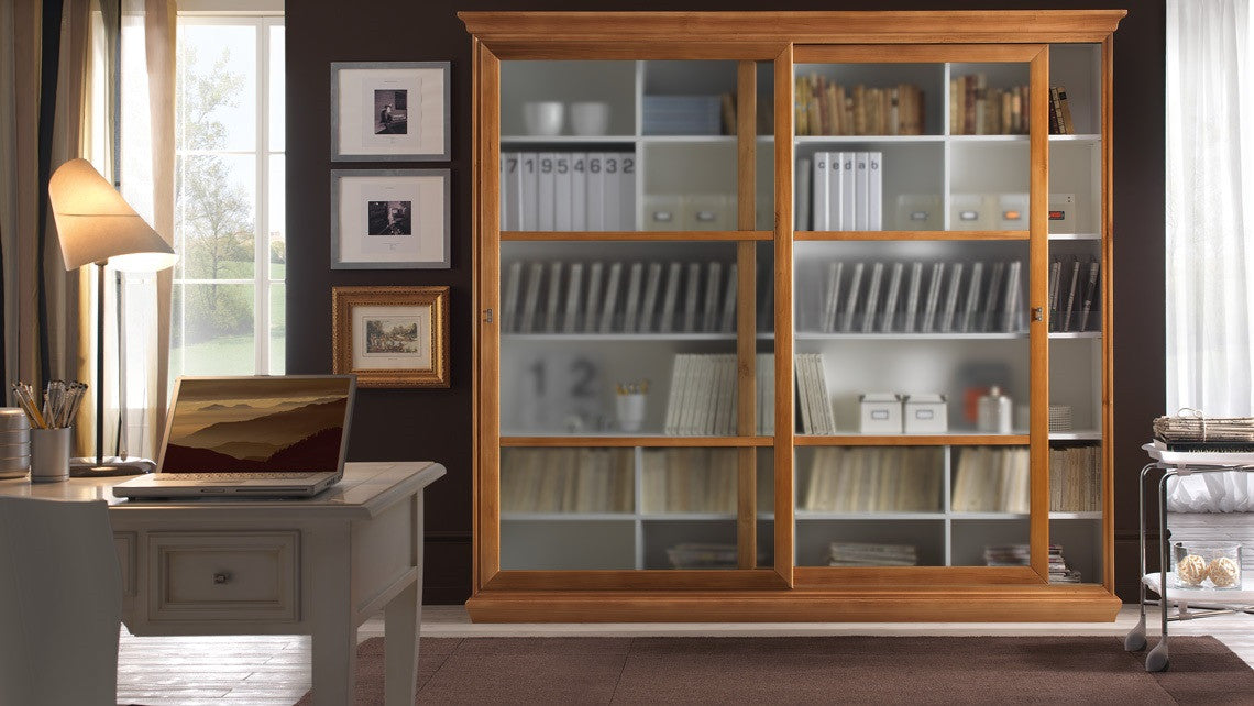 Libreria 2 porte scorrevoli classica in legno 250x45x224 - Mobili 2G