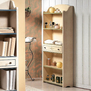 Libreria 5 ripiani legno shabby avorio filo verde 70x24x171 (1326) - Mobili 2G