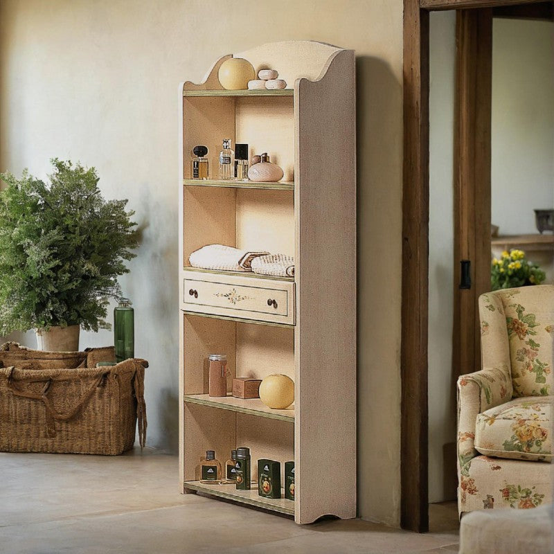 Libreria 5 ripiani legno shabby avorio filo verde 70x24x171 (1326) - Mobili 2G