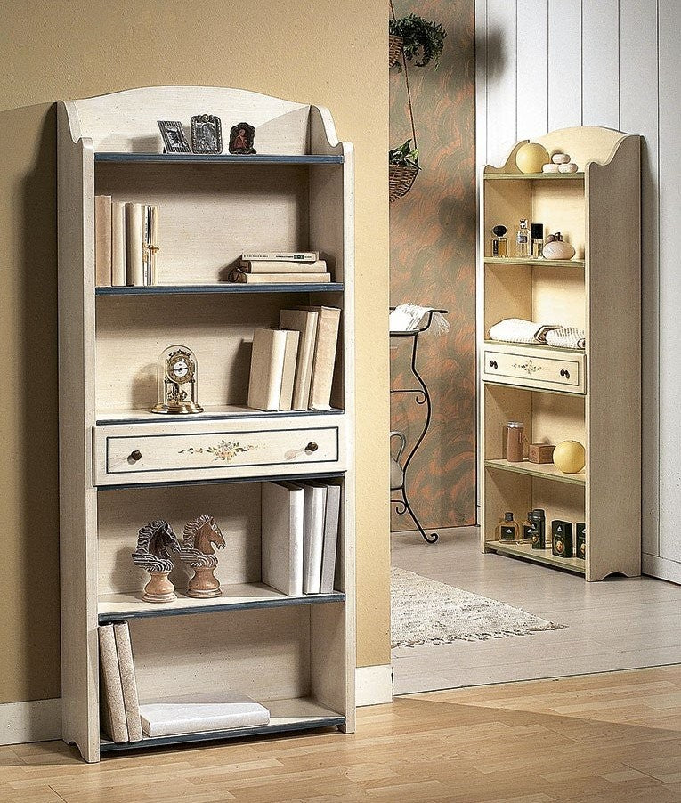 Libreria 5 ripiani shabby legno bianco filo azzurro 70x24x171 (1325) - Mobili 2G