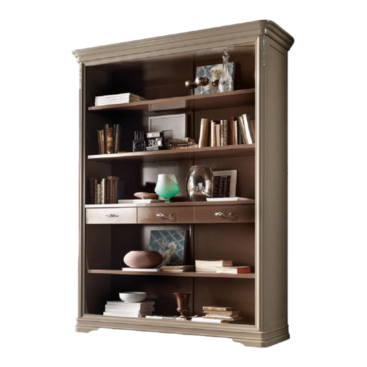 Libreria a giorno in legno 3 cassetti laccato tortora l.161 p.48 h.215 - Mobili 2G