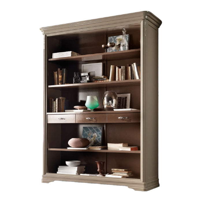 Libreria a giorno in legno 3 cassetti laccato tortora l.161 p.48 h.215 - Mobili 2G