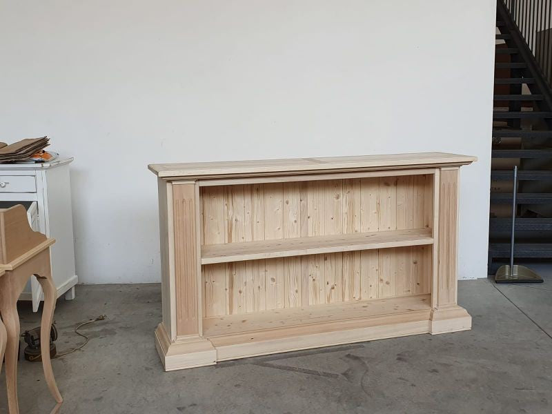 Libreria a giorno intagliata legno grezzo 177x40x101 (161) - Mobili 2G