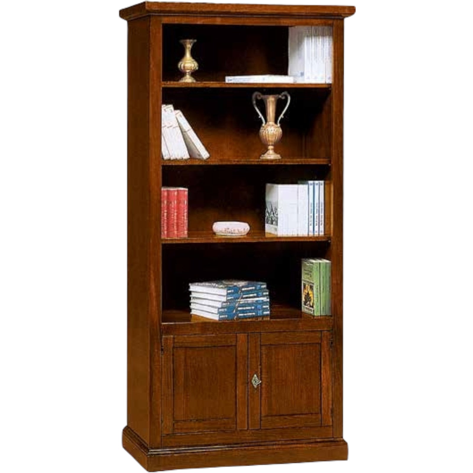 Libreria arte povera 2 ante in legno tinta noce 90x41x186 (386) - Mobili 2G