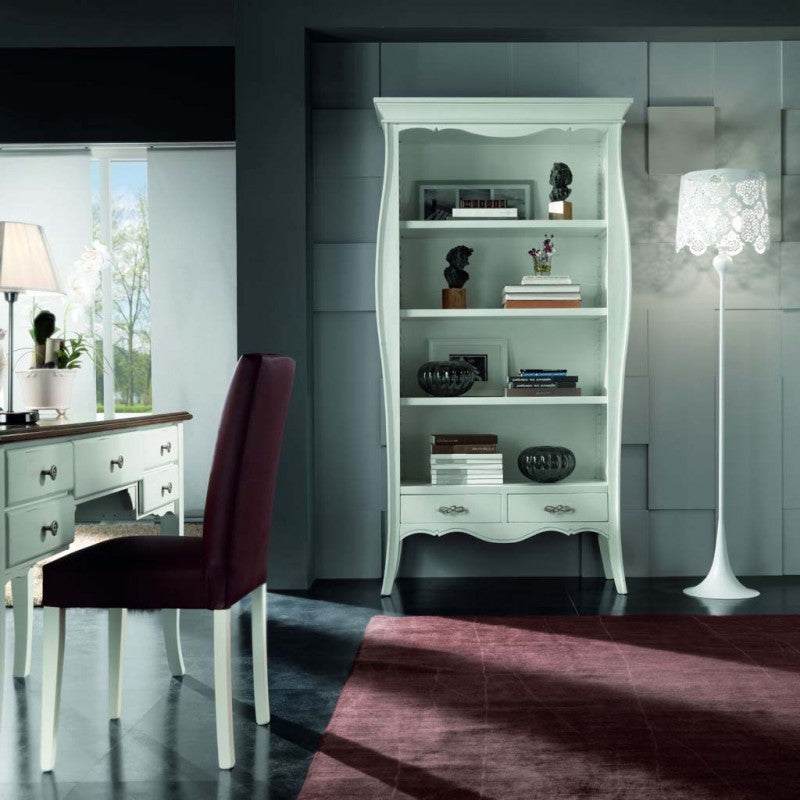 Libreria classica in legno 2 cassetti bianco 106x47x204 (3099) - Mobili 2G