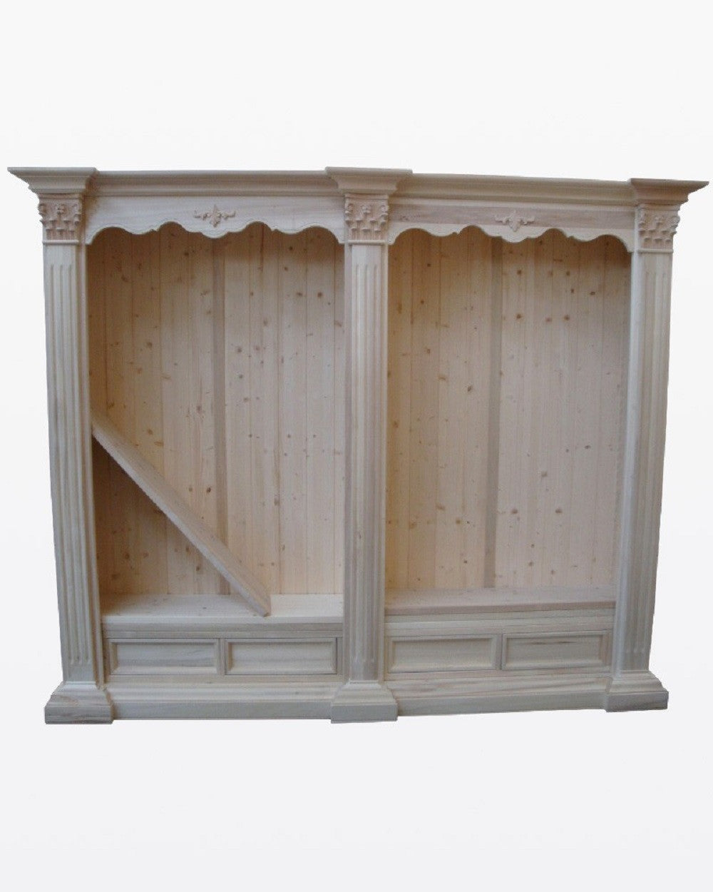 Libreria classica intarsiata in legno grezzo 254x49x211